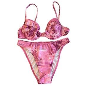 Vintage 1990s deadstock pink denim print bikini